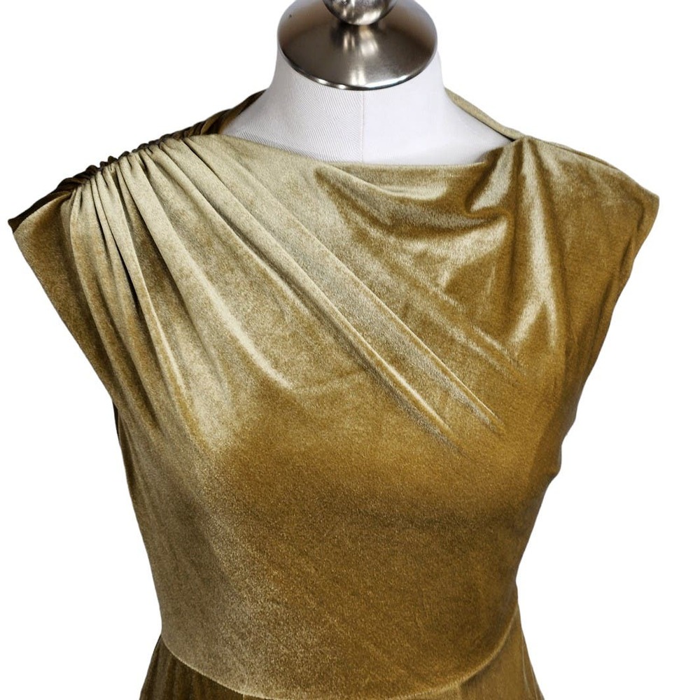 THML Womens‎ Small Velvet Chartreuse Gold Velvet Cocktail Dress - Picture 3 of 13